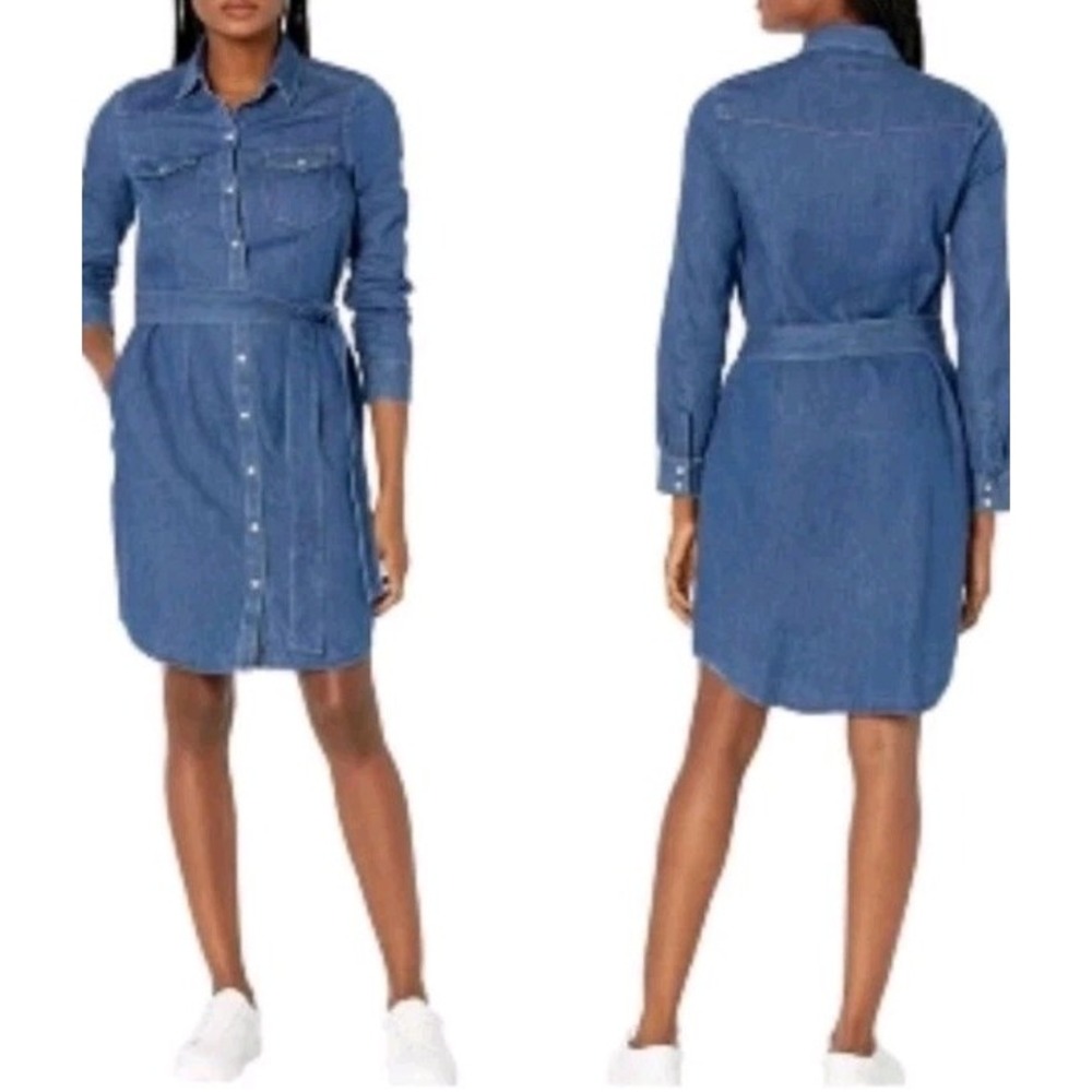 UNTUCKit Zara SZ 14 Denim Shirt Dress Long Sleeve Belted Casual Tencel Lyocell